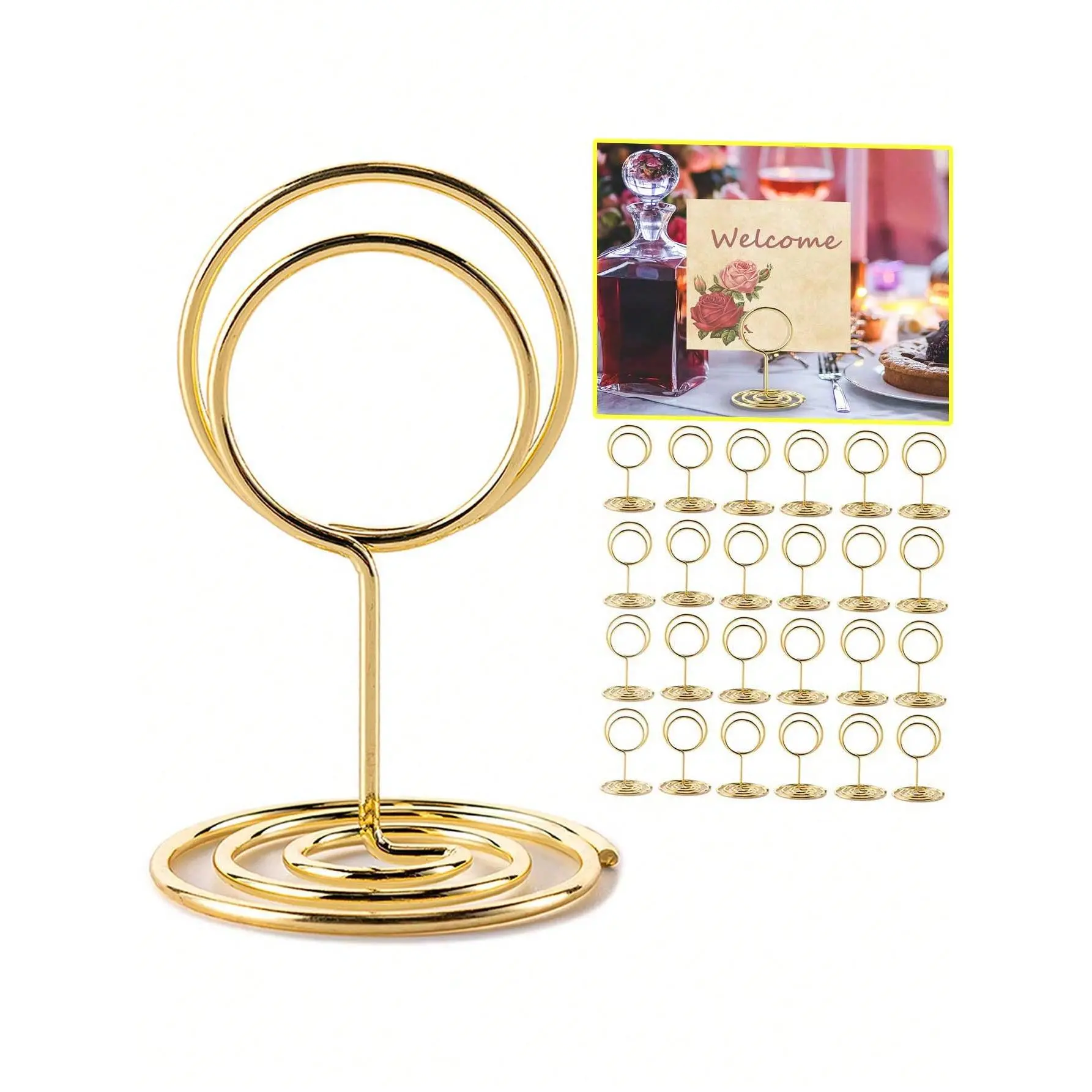10pcs- Table Sign Holder, Premium Mini Table Number Holder Card Holder, Wire Picture Holder, Ornament, Wedding Reception, Party, Birthday, Table Top Centerpiece, Anniversary Party (Gold)