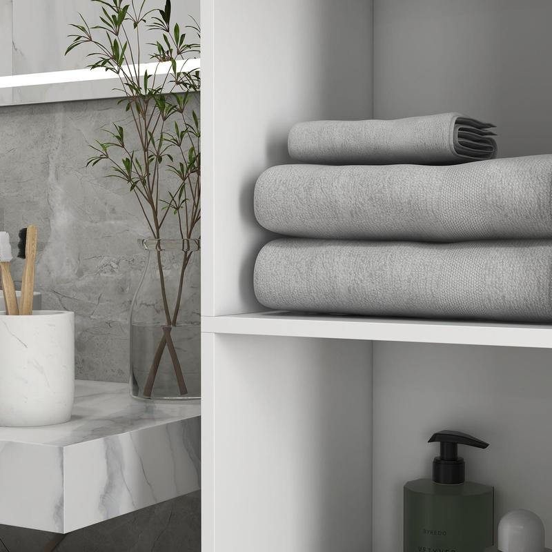 Tall Slim White High Gloss Bathroom Cabinet with Multi Storage by Kleankin 8