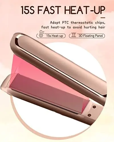 Hair Straightener for Women, Hair Straightener and Curler 2 in 1, Flat Iron Hair Straightener for Travel＆ Hair Styling, with Adjustable Temperature (140-230℃) Gift for Girl＆Women (Rose Gold) Handle Plug Smooth Comfort Storage 1