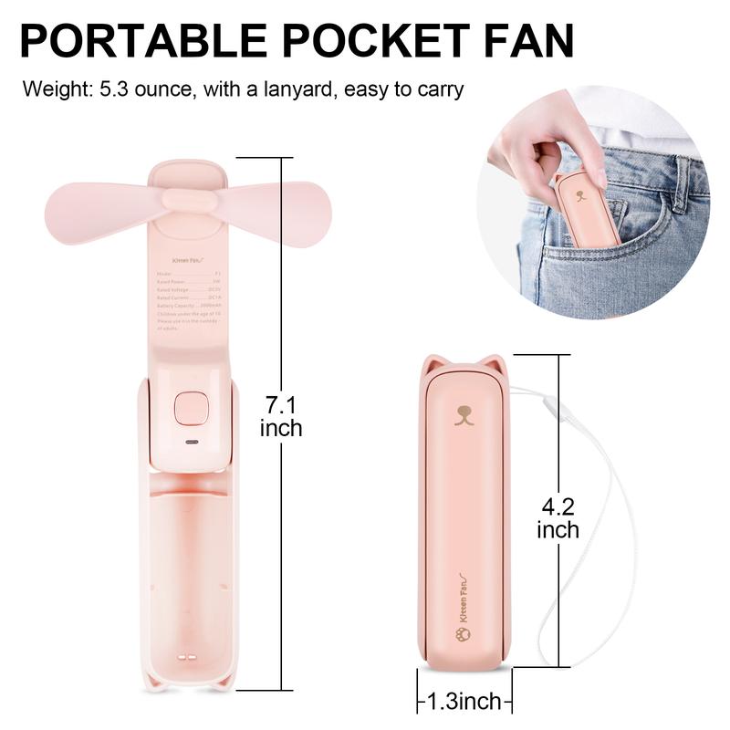 Multipurpose Mini Desk Fan with Flashlight, 24h Long Working USB Rechargeable Folding Pocket Fan for Baby Bedroom Home Night, Mini Handheld Fan Gift For Mom Baby Outdoor Use 1