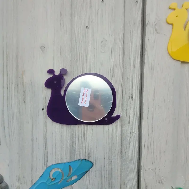 set of 5, acrylic snail mirrors, dragonfly ornaments NOT included. sensory garden 3