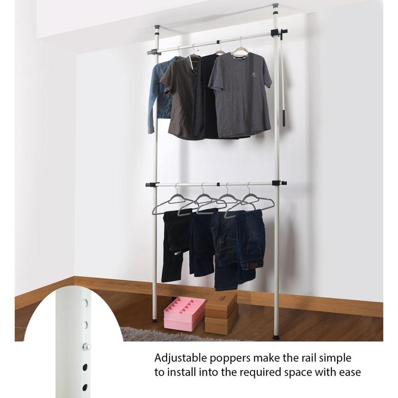 Telescopic Wardrobe Organiser Hanging Rail Clothes Rack Adjustable Storage Shelving Hangable Metal 5