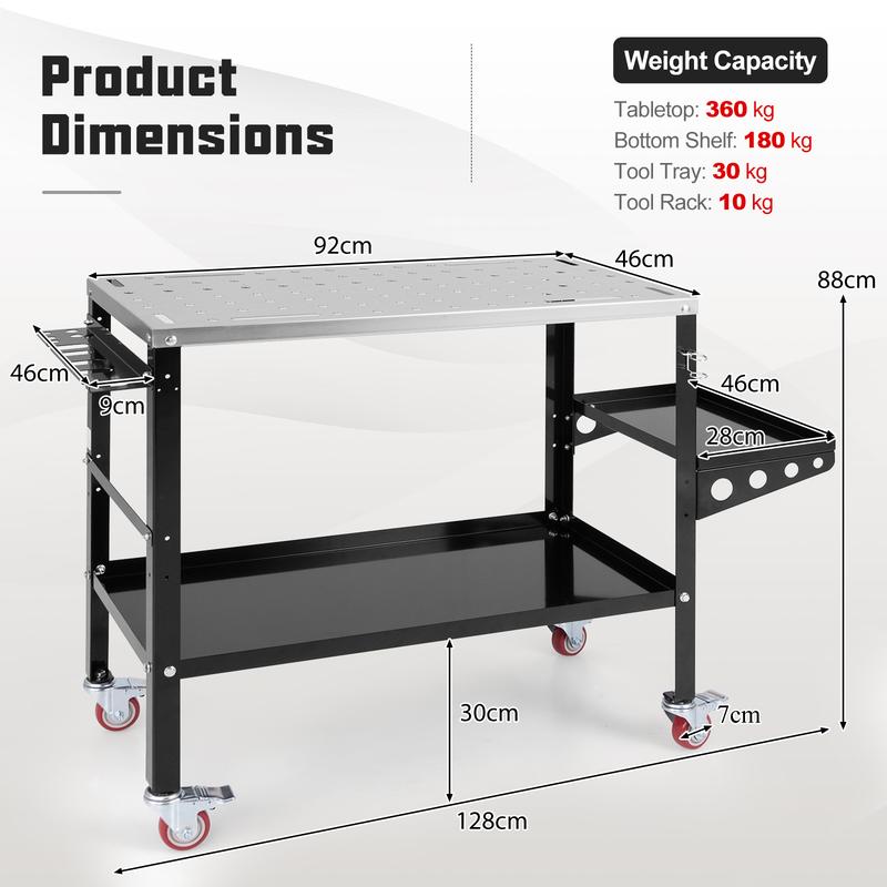 COSTWAY Welding Table Workbench on Wheels with Tool Rack and Tray 5