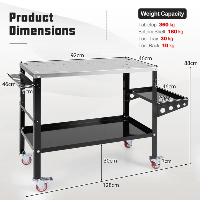 COSTWAY Welding Table Workbench on Wheels with Tool Rack and Tray 5
