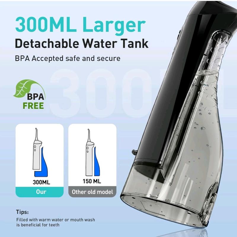 Water Dental Flosser for Teeth Cordless: COSLUS Portable Oral Irrigator 300ML 5 Jet Tips Rechargeable Tooth Flosser Teeth Braces Pick IPX7 Waterproof Irrigation Cleaner for Travel Home Battery Powered Adjustable Nozzle Gift 3