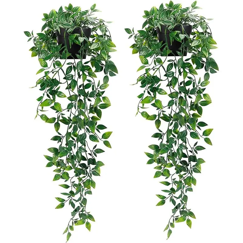 2 Pack Hanging Plants Hanging Plants with Pot Greenery Ivy Decor Potted Plants for Home Indoor Outdoor Wall Room Patio Office Table Shelf