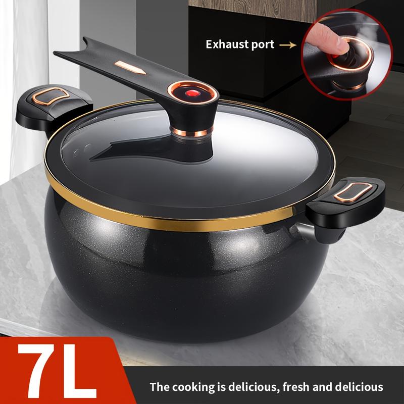 [Kitchen essentials] 1pc Fat and Chubby Soup Pot for Home Use, 7L Large Capacity, 26cm, Non-stick Pot, Suitable for Induction Cooker and Gas Cookware Black 0