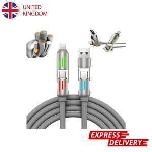 240W 4-in-1 USB C Cable with Breathing Light, 1.2M and 2.0M Liquid Silicone Charger Cord for Multi Device - Electronic, Smartphone Mobile Durable Cellphone charging cables data micro fast 4  in iphone  17  charger type  c  phone  charger