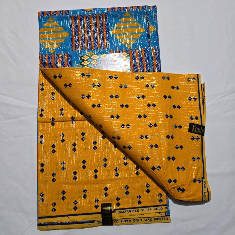 100% Kente Wax Gold Print Cotton/ Ankara / Lungi / Liputa 6