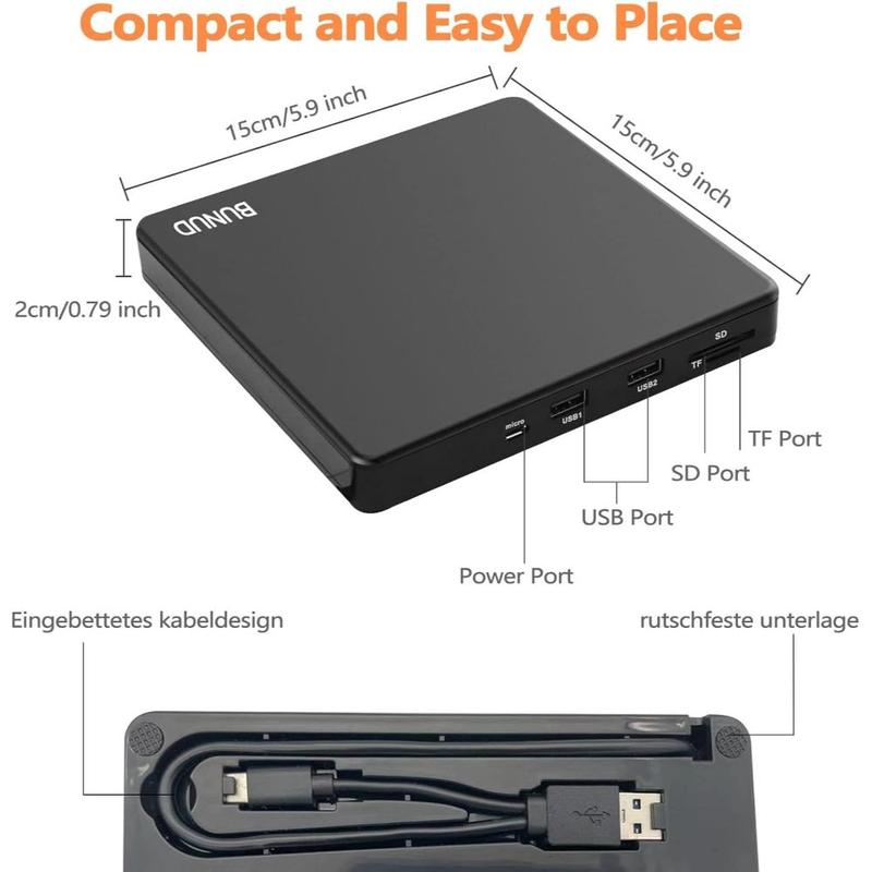 CD DVD Drive, USB 3.0 & Type-C CD/DVD +/-RW ROM Burner Writer Rewriter with SD/TF & USB Ports, Optical Disc Drive DVD Player for Laptop PC Winodws 11/10 Mac MacBook Pro Air Apple iMac 2