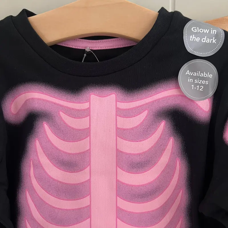 Girls Boys Skeleton Glow In The Dark Pyjamas Halloween PJs Age 1-12 Years Black Pink 3