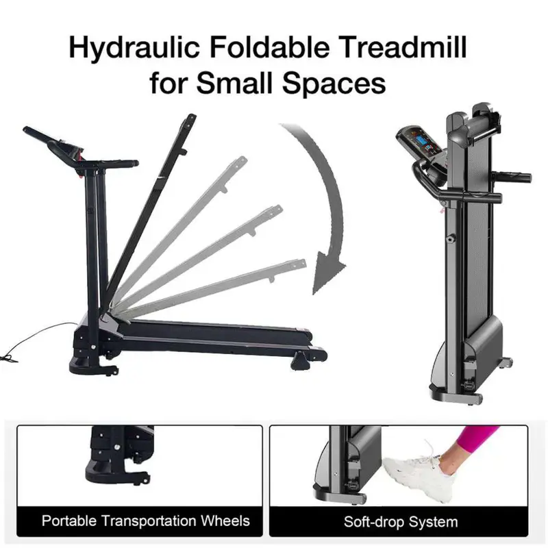 Foldable Electric Speedy Sports Treadmill 1.5 HP Motor LED Display 12 Programs 110KG Capacity Space Saving Walking Jogging Machine with Safety Key & Phone Bottle Holder 3