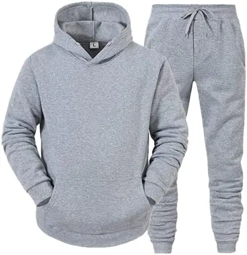 Men's Tracksuits Set Plain Fleece Slim FIT Pullover Kangaroo Pocket Hoodie and Jogging Bottoms Trouser Overalls Outfit Ribbed Polyester Underwear Top Menswear 0