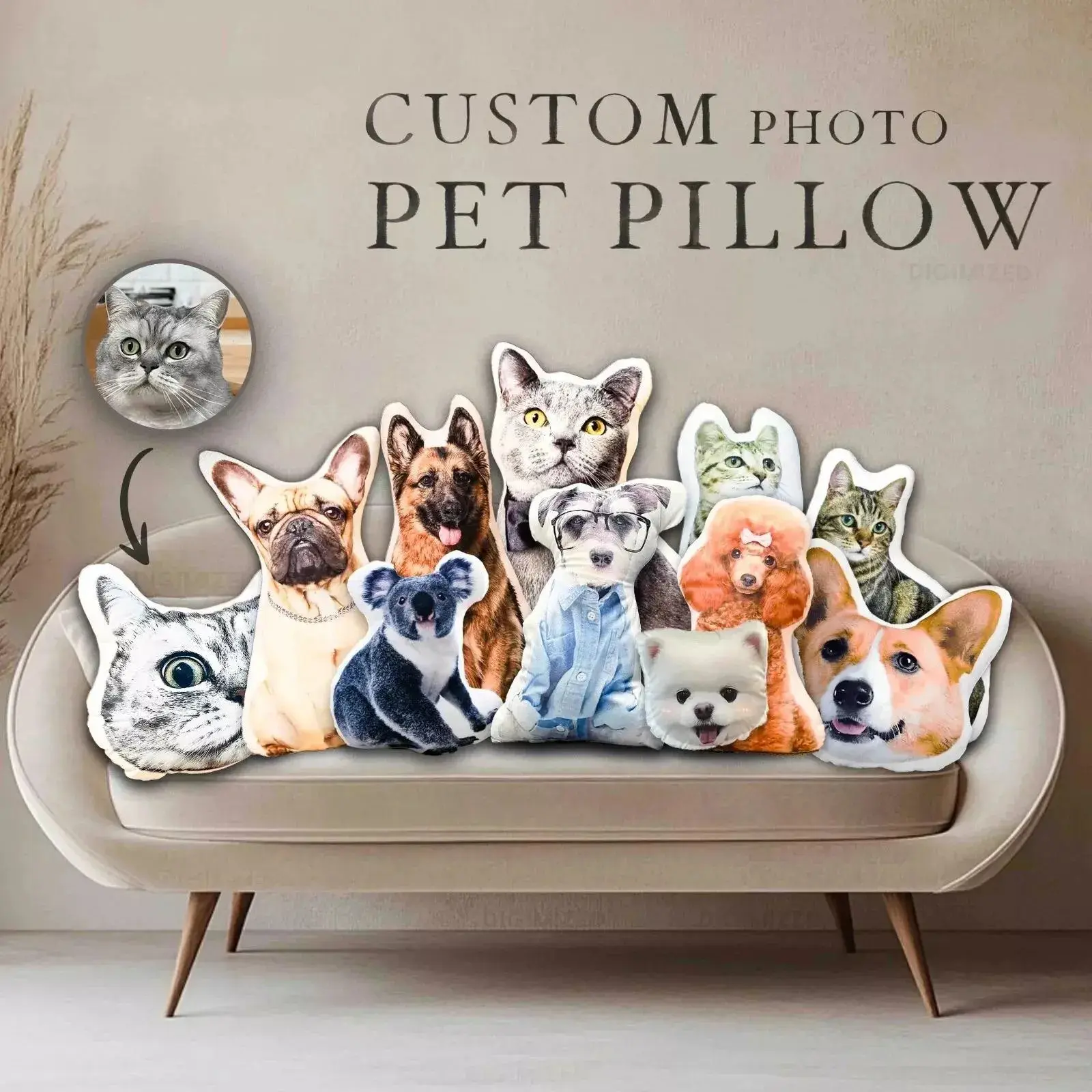 Personalised 3D Pet Cushion Pillow from Photo Upload Custom Gift for Pet Lovers & Owners With Zipped Closure Family His Her Novelty Gift