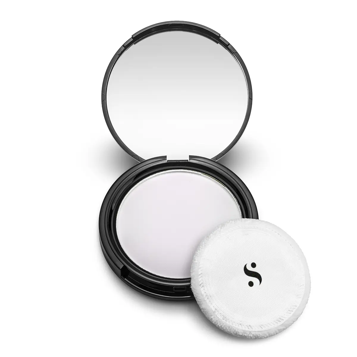 Stargazer Pressed Powder White Compact Powder with Mirror and Application Puff.