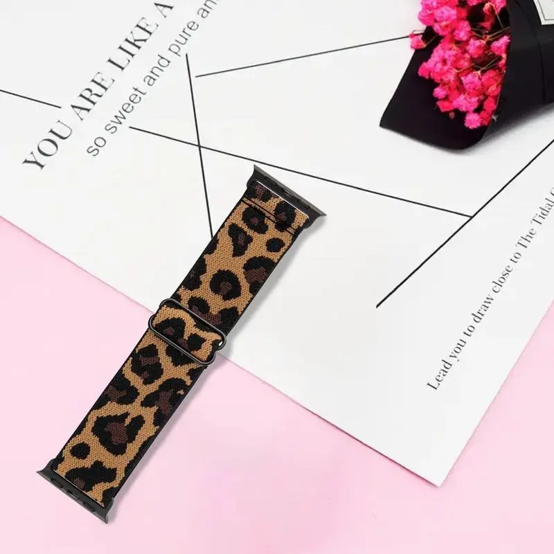 Trendy Leopard Print Smart Watch Band (Only Band), Adjustable Nylon Braided Replacement Watchband, Fashionable Wearable Accessories for Apple Watch Series 4