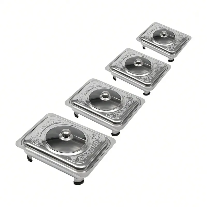 4X Buffet Tray Chafing Dish Food Warmer Rectangular Food Plate Stainless Steel, Ideal For Parties, Events, Buffets, Picnics, Weddings, Banquets, And Other Professional Catering Services Or Home Use 5