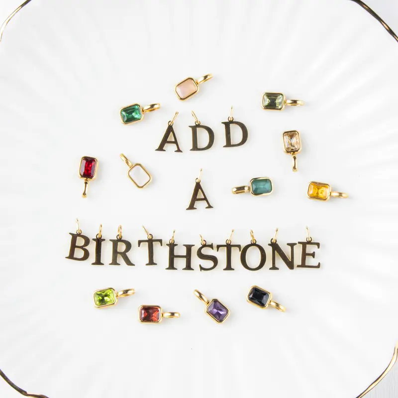 *Special Offer* Create Your Own Waterproof Birthstone & Initial Necklace or Stretch Bracelet - 18k Gold Plated Stainless Steel 3