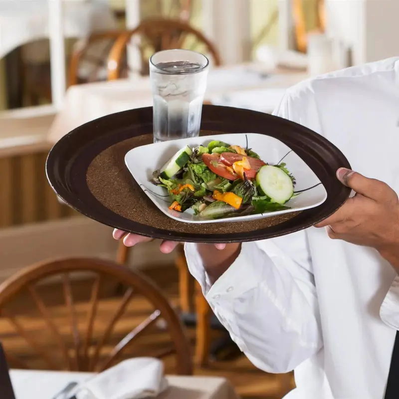 Anti-Slip Round Rubber Serving Tray Food, Drinks, Home Kitchen Bar Restaurant x2 Tableware Plates 2