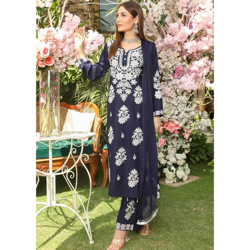 HK200 Laraiba Readymade Navy Mummy n Me Linen Suit 1