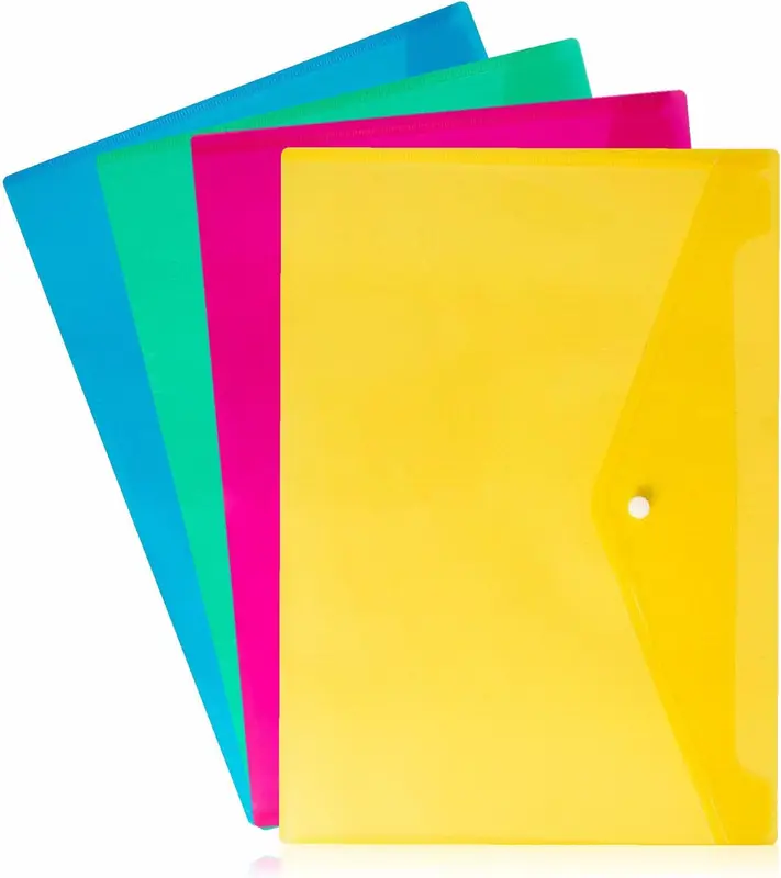 Pack Of 5 -  A4 Plastic wallets Stud Document Wallet Files Folders Filing School Office 0