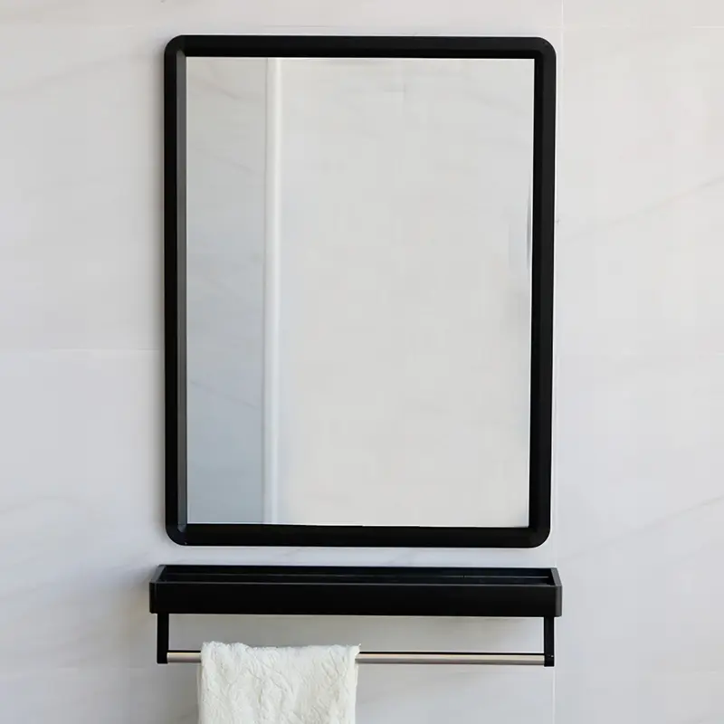 AceHome Black Bathroom Mirror with Shelf 1