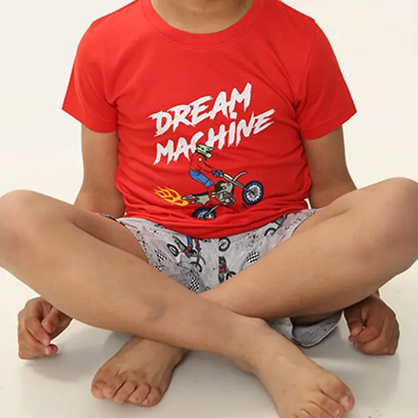 Dream Machine Boys Pyjamas Pjs - Red Grey - Ages 3-10 Years - Graphic Motorbike Design 0