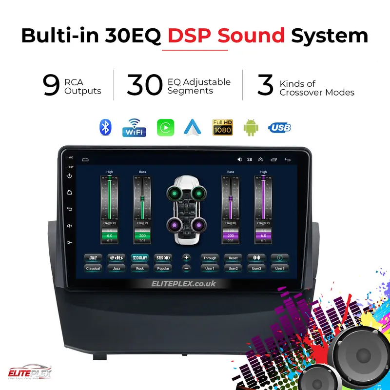 Ford Fiesta 2009-14, Android Car Stereo with Apple CarPlay, Wireless, Radio, GPS, WIFI, BT, NAVI, 9” Full HD Screen, 2GB-32GB Storage, Cooling fan 3
