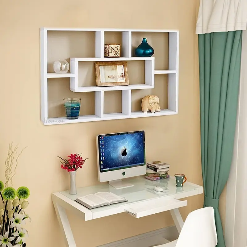 Floating 7 Compartment Display Wall Mounted Bookshelf Decor Flower Room Mdf 6
