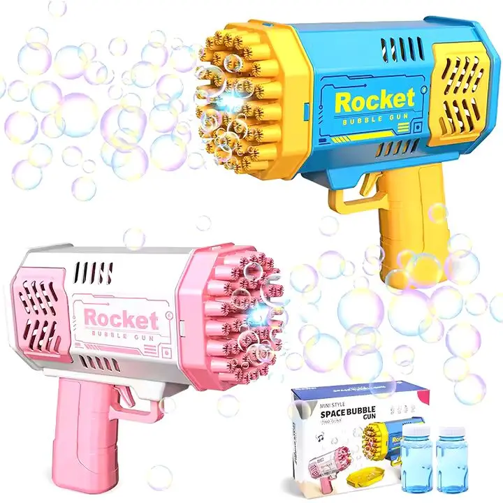 Bubble Gun toy, 2 pack of Yellow and Blue color 40 holes Bazooka Bubble blower toy with 2 bottles of bubble solution outdoor parties gift on Birthday, Weeding  and christmas