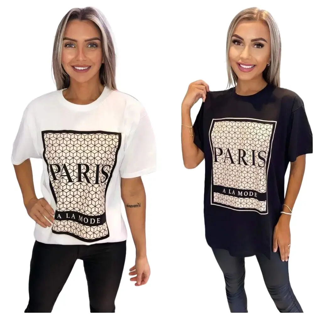 Womens T Shirt Ladies Paris La Mode Oversized Baggy Fit Short Sleeve Slogan T-shirt Tee Tops Comfort Cotton Fabric Womenswear Casual Chic Crewneck Clothing Comfortable Leggings Loose Medium Outfit Overall Stretchy Tshirt Summer Shortsleeve Style