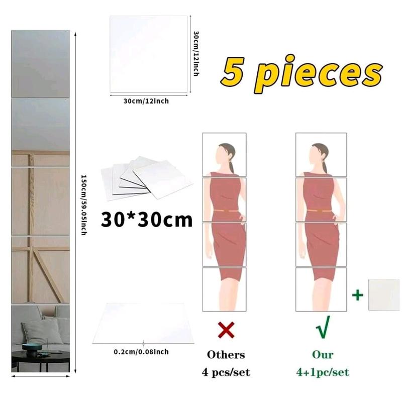 Durable and Decorative Acrylic Square Mirror Wall Stickers for Room and Office Decor, Set Smooth and easy to install/ remove, Installation Removable 3