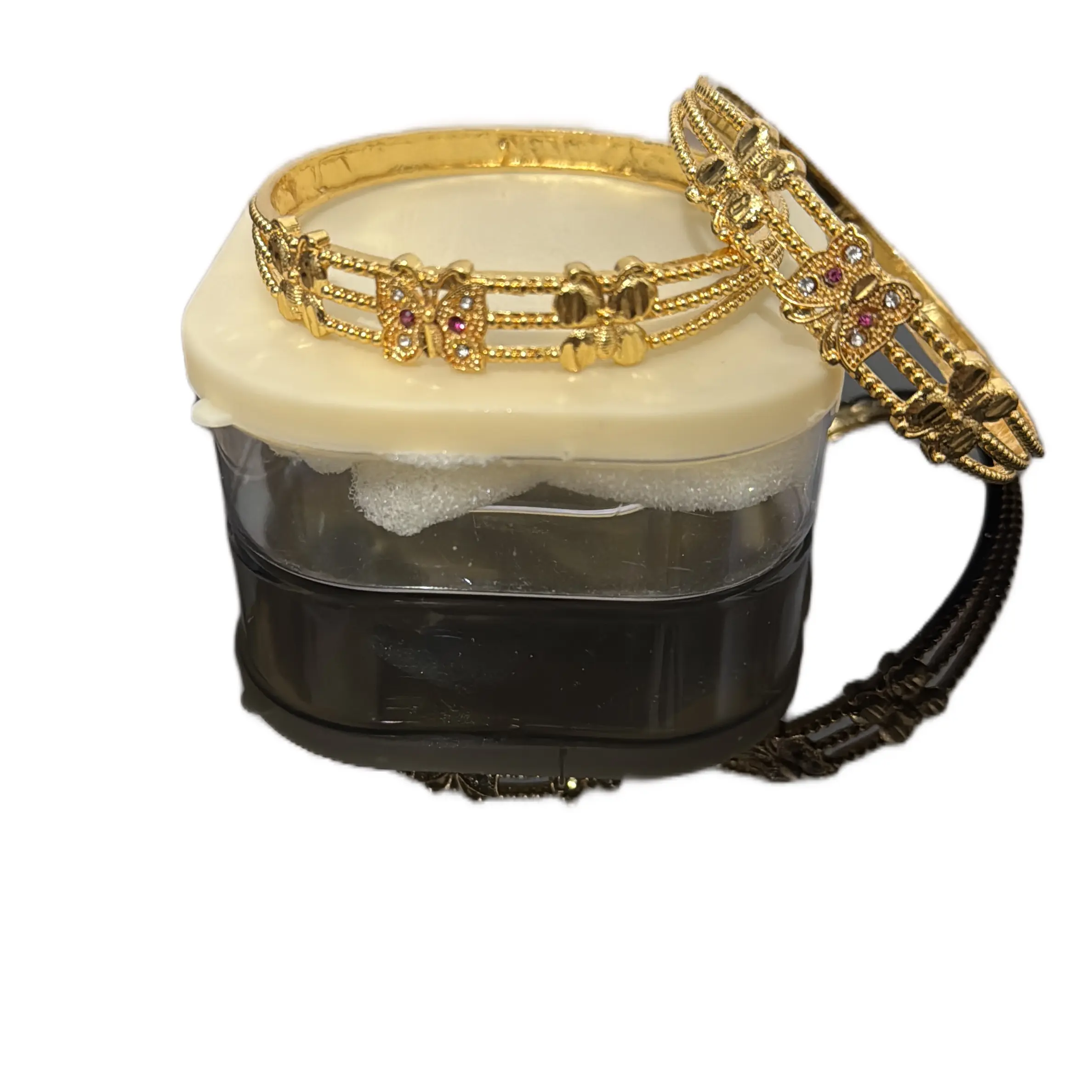 Gold Plated Butterfly Design Bangles with Diamante - Size 2.10 for Women