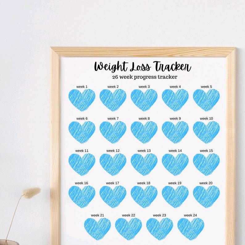 Heart 26-Week Weight Loss Tracker - Pink, Blue, and Purple - Fun and Motivating Tool for Your Fitness Journey 5