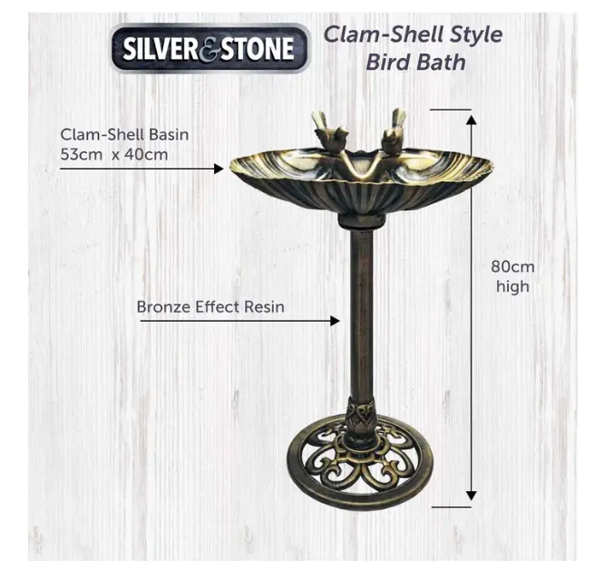 Bronze Effect Birds Hotel Bath Feeder Weatherproof Table Free Standing Pedestal 2