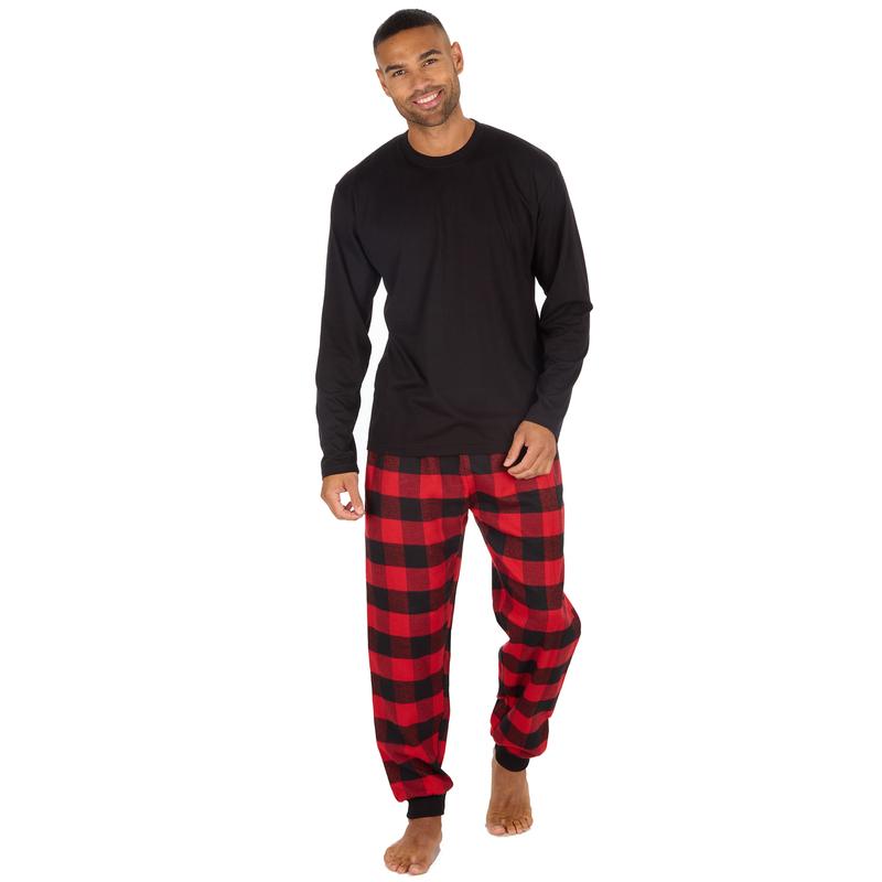 Mens Long Pyjamas Crew Neck Cuffed Bottoms 2 Piece Pyjama for Him Checked Pyjama Set Nightwear Twoise Pajamas Men Warm S M L XL XXL 2 XL Pajama Set PJs Menswear Loungewear Homewear Long Sleeved Jersey Top Woven Checked Long Pants polar express night sleep 1