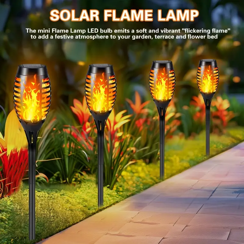 4/8/12pcs Solar Powered Flickering Flame Garden Lights, Plastic, Solar Charging, 600mAh Nickel Battery, with Auto On/Off, for Lawn, Yard, Sidewalk, Driveway Landscape Lighting