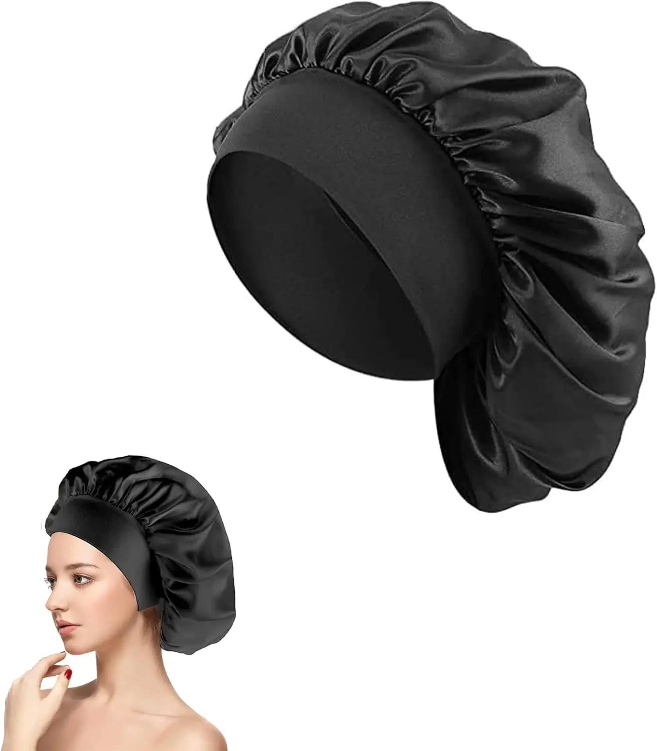 Silk Hair Wrap for Sleeping, Hair Bonnet, 1pcs Night Sleep Cap for Women Girls, Hair Care Head Cover Elastic Hat for Black Curly Hair Haircare Heatless