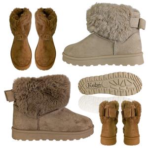 LADIES WOMENS GIRL SHOES WARM WINTER FAUX FUR BOOTS SHOES LINED FLUFFY FURRY CUSHION WALKING SHOE LIGHTWEIGHT HUG SNUG ANKLE BOOTS SNOW BOOTS HIGH GRIP NON CUTE BOW SLIP ON CASUAL EVENING WEAR OUTDOOR COMFY SOLE SOLID FOOTWEAR SIZE 3,4,5,6,7,8 Comfort Des