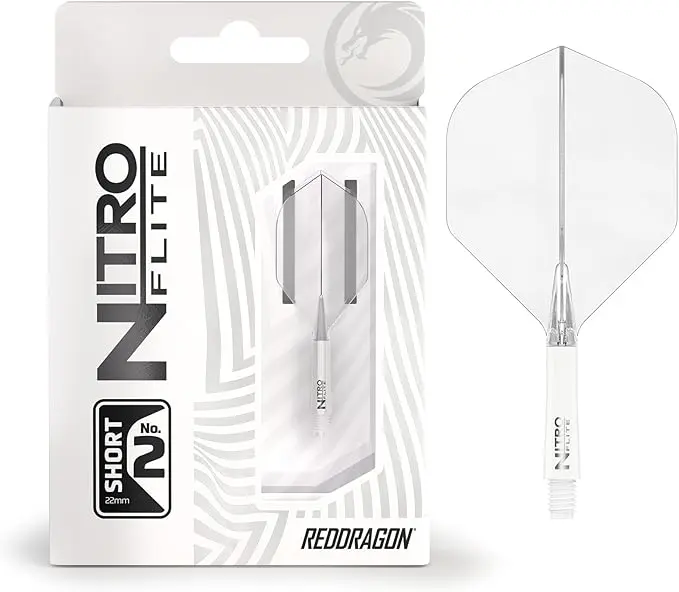Nitro Flite Integrated Flight & Shaft System–No.2 Shape and Design-Available in Short, Intermediate & Medium - White, Black, Blue, Yellow & Clear - Professional Darts Accessories 6