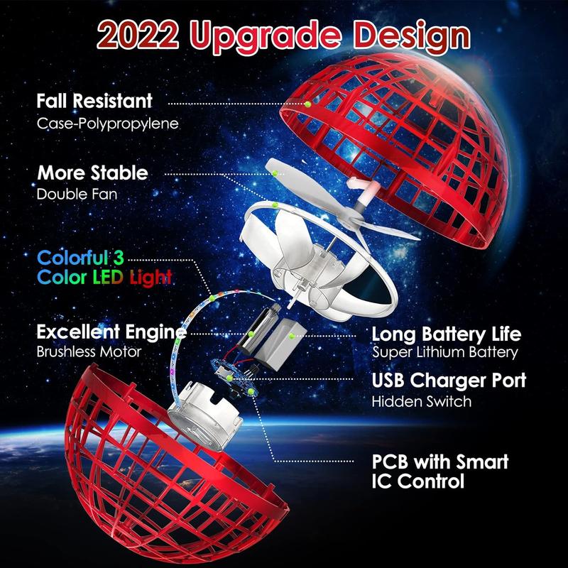 Flying Orb Ball 2023 Newest Upgrade Hover Boomerang Ball, Hand Controlled Mini Galactic Spinning Drone Cool Kids Toy for Ages 8-13 Boys Girls Christmas Birthday Gifts (Red) 1