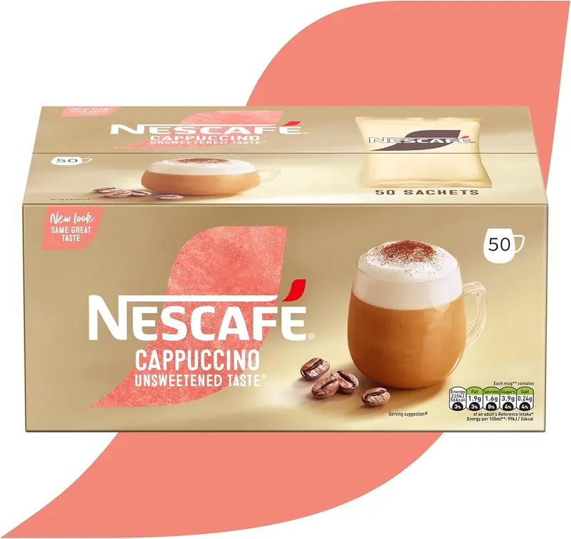 NESCAFÉ Cappuccino Unsweetened Taste Instant Coffee Sachets - 50 Pack | Rich & Creamy Coffee Beverage Milk 0