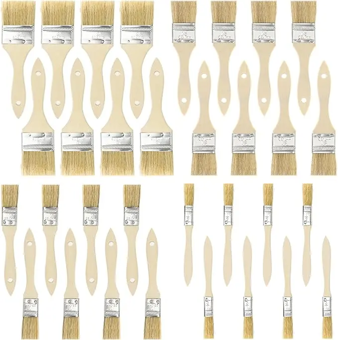 32 pcs Paint Brush Set, 2, 1.5, 1 and 0.5 Inch Paint Brushes Decorating, Wooden Chalk Paint Brushes Professional Synthetic Paint Brushes for Painting of Wall, Ceiling, Furniture