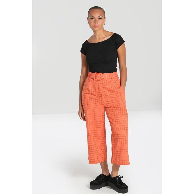 Zora Trousers - Check Pattern, Orange and Black - Perfect for Autumn and Winter Basic Fabric 1