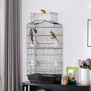 Product Introduction of Metal Bird Cage Parrot Cage for Budgie/Lovebird/Cockatiel/Canary with Open Play Top 104cm Black 15