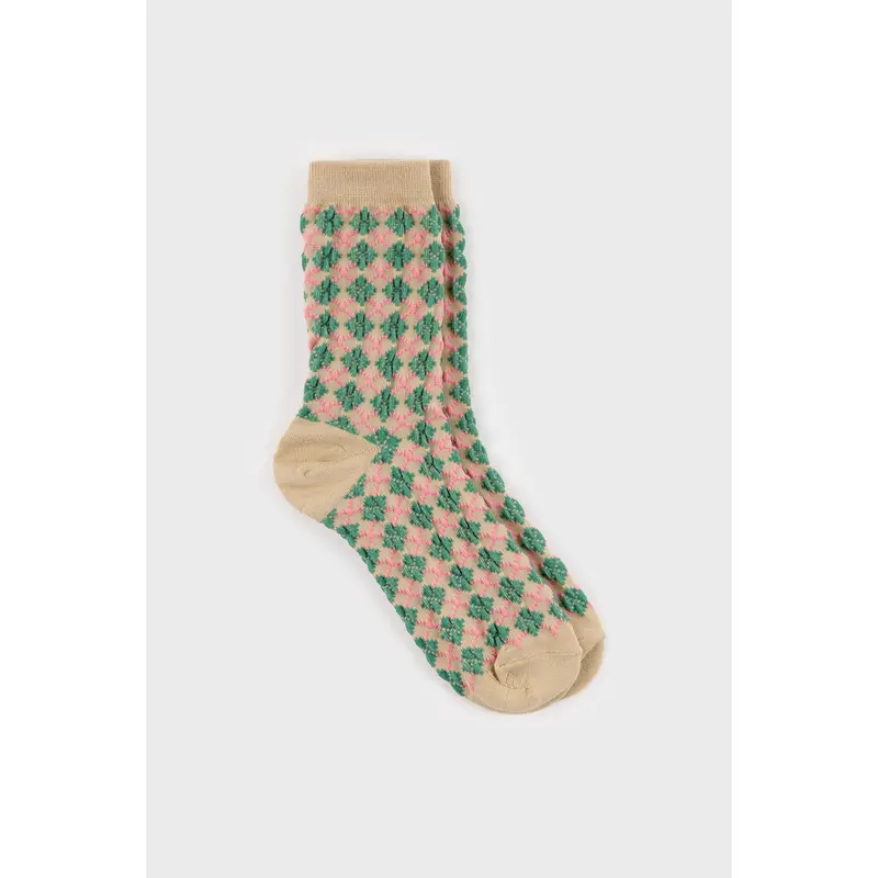 Beige and green bold argyle socks 2