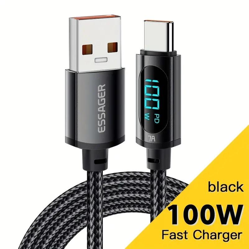 Heavy-duty USB Type C Charging Data Sync Cable Braided Durable Fast Mobile Smartphone Cellphone Phone Charger PD 100w 2 metre Long Lead Digital Display Smartphone Electronic phone cable Durable Protection 0