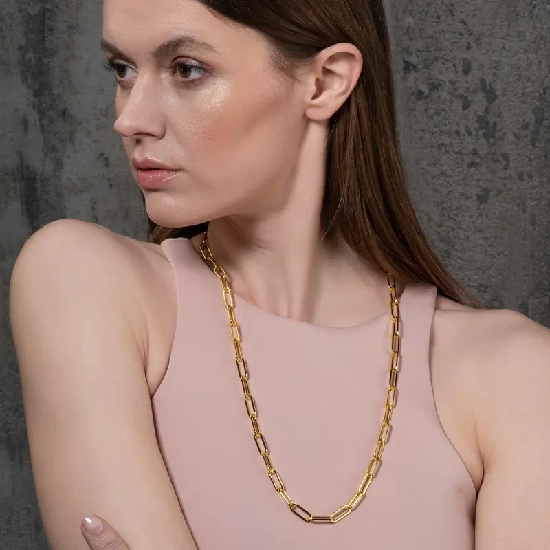Long Gold Paperclip Chain Necklace for Women 6
