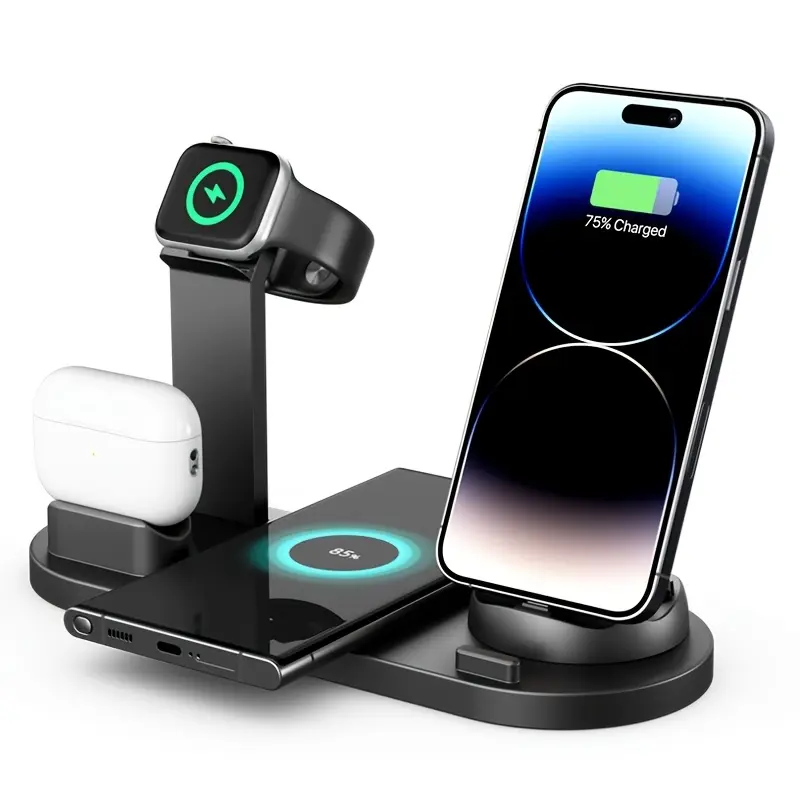 6 In 1 Wireless Charger, 15W Fast Charging, Wireless Charging Station, Wireless Charging For IPhone 16/15/14/13/12/11/XR/X/8/Samsung Series/Android Series, Earphones For AirPods Pro4/3/2/1 Series, Watches For IPhone Watch Ultra/SE/10/9/8/7/6/5/4/3/2 Serie 2