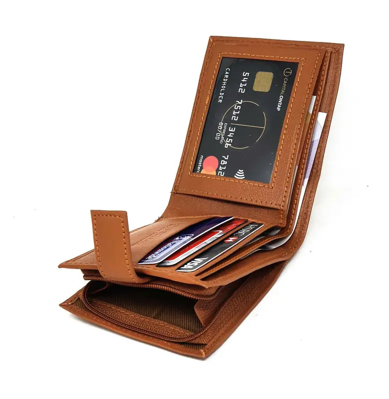 Mens Soft Real Leather Money Wallet RFID Protected Credit Card Holder, ID Window & Side Secured Zipped Coin Pocket 44 3
